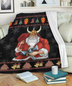 Viking Blanket Norway Santa Viking Sherpa Fleece Blanket Gifts for Viking Lovers