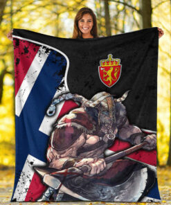 Viking Blanket Norway Warrior Brush Style Sherpa Fleece Blanket Gifts for Viking Lovers