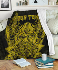 Viking Blanket Odin And Raven Gold Text Viking Homeset Sherpa Fleece Blanket Gifts for Viking Lovers