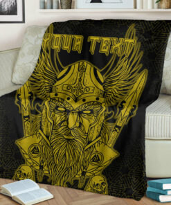 Viking Blanket Odin And Raven Gold Text Viking Homeset Sherpa Fleece Blanket Gifts for Viking Lovers