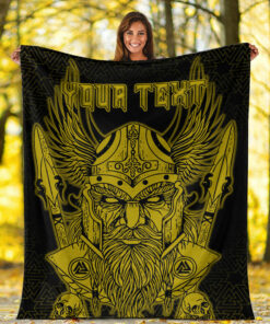 Viking Blanket Odin And Raven Gold Text Viking Homeset Sherpa Fleece Blanket Gifts for Viking Lovers