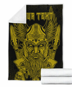 Viking Blanket Odin And Raven Gold Text Viking Homeset Sherpa Fleece Blanket Gifts for Viking Lovers