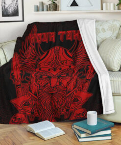 Viking Blanket Odin And Raven Red Text Viking Homeset Sherpa Fleece Blanket Gifts for Viking Lovers