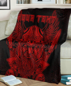 Viking Blanket Odin And Raven Red Text Viking Homeset Sherpa Fleece Blanket Gifts for Viking Lovers