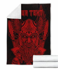 Viking Blanket Odin And Raven Red Text Viking Homeset Sherpa Fleece Blanket Gifts for Viking Lovers