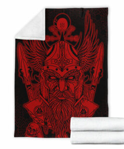 Viking Blanket Odin And Raven Red Viking Homeset Sherpa Fleece Blanket Gifts for Viking Lovers