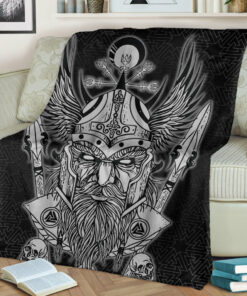 Viking Blanket Odin And Raven Viking Homeset Sherpa Fleece Blanket Gifts for Viking Lovers