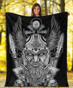 Viking Blanket Odin And Raven Viking Homeset Sherpa Fleece Blanket Gifts for Viking Lovers