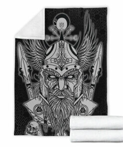 Viking Blanket Odin And Raven Viking Homeset Sherpa Fleece Blanket Gifts for Viking Lovers