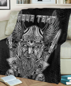 Viking Blanket Odin And Wolf Text Viking Homeset Sherpa Fleece Blanket Gifts for Viking Lovers