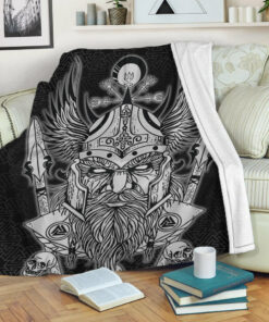 Viking Blanket Odin And Wolf Viking Homeset Sherpa Fleece Blanket Gifts for Viking Lovers