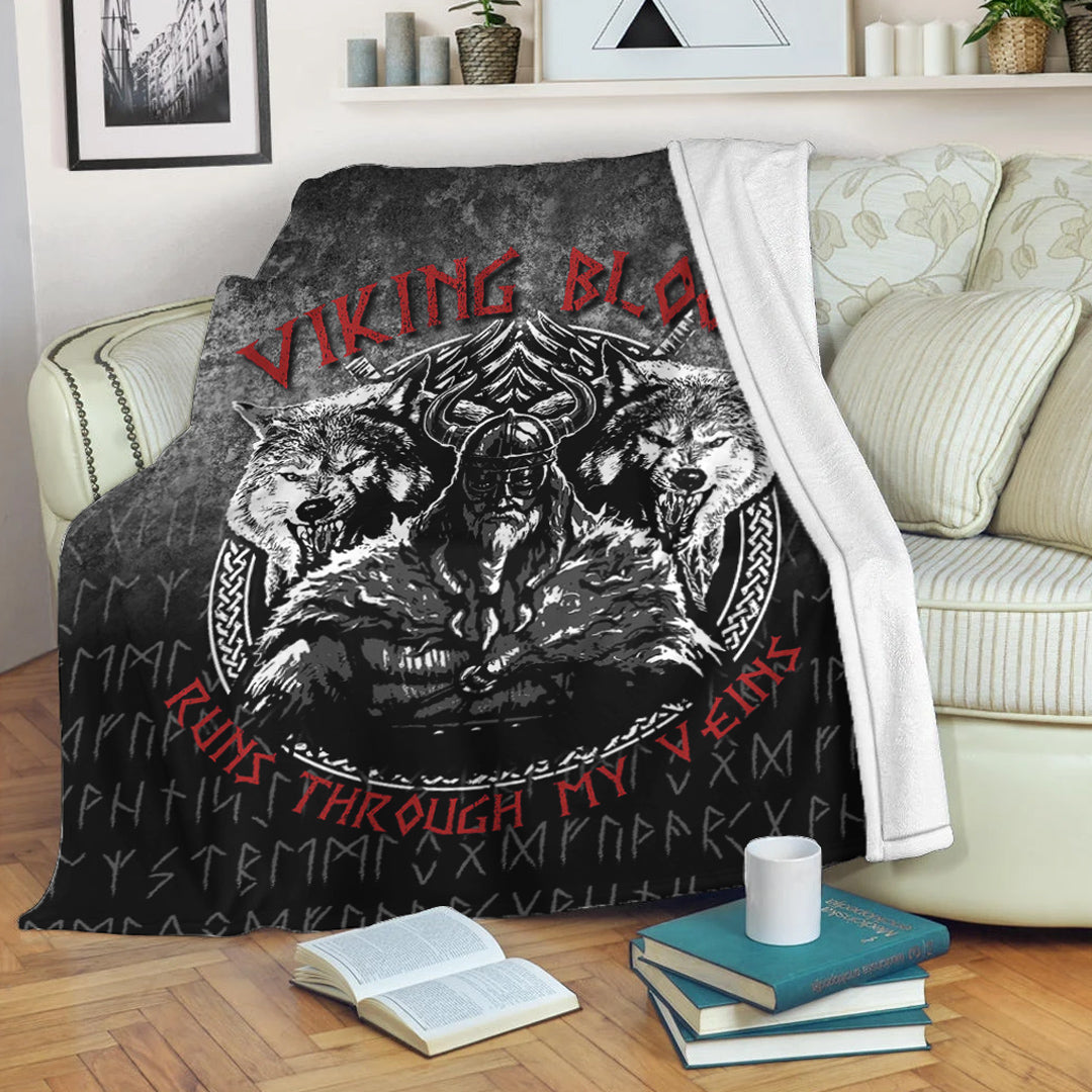 Viking Blanket Odin Geri And Freki Wolfs Viking Blood Runs Through My Veins Sherpa Fleece Blanket Gifts for Viking Lovers