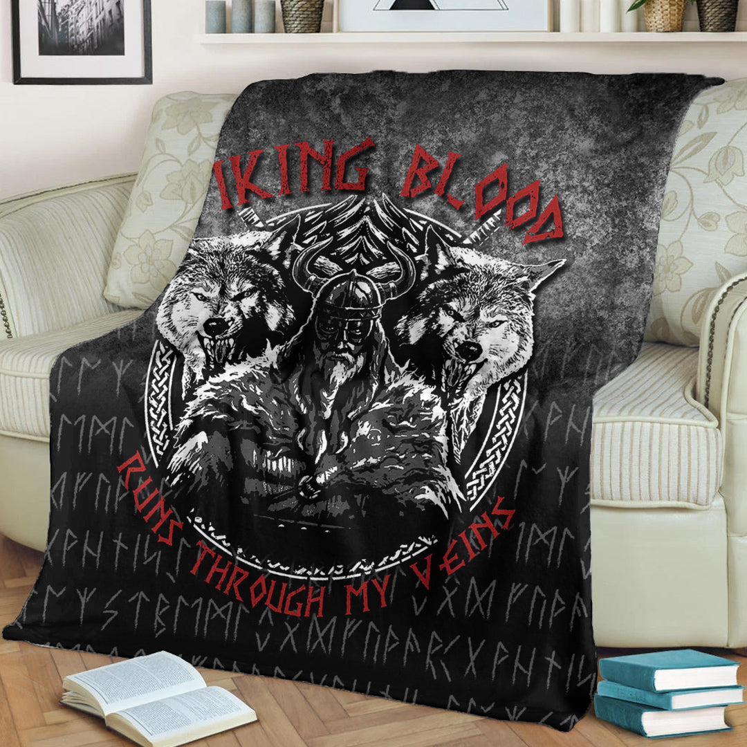 Viking Blanket Odin Geri And Freki Wolfs Viking Blood Runs Through My Veins Sherpa Fleece Blanket Gifts for Viking Lovers