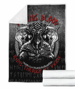 Viking Blanket Odin Geri And Freki Wolfs Viking Blood Runs Through My Veins Sherpa Fleece Blanket Gifts for Viking Lovers