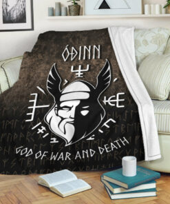 Viking Blanket Odin God Of War And Death Sherpa Fleece Blanket Gifts for Viking Lovers