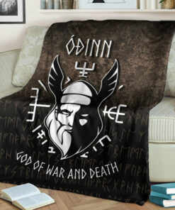 Viking Blanket Odin God Of War And Death Sherpa Fleece Blanket Gifts for Viking Lovers