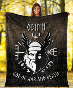 Viking Blanket Odin God Of War And Death Sherpa Fleece Blanket Gifts for Viking Lovers