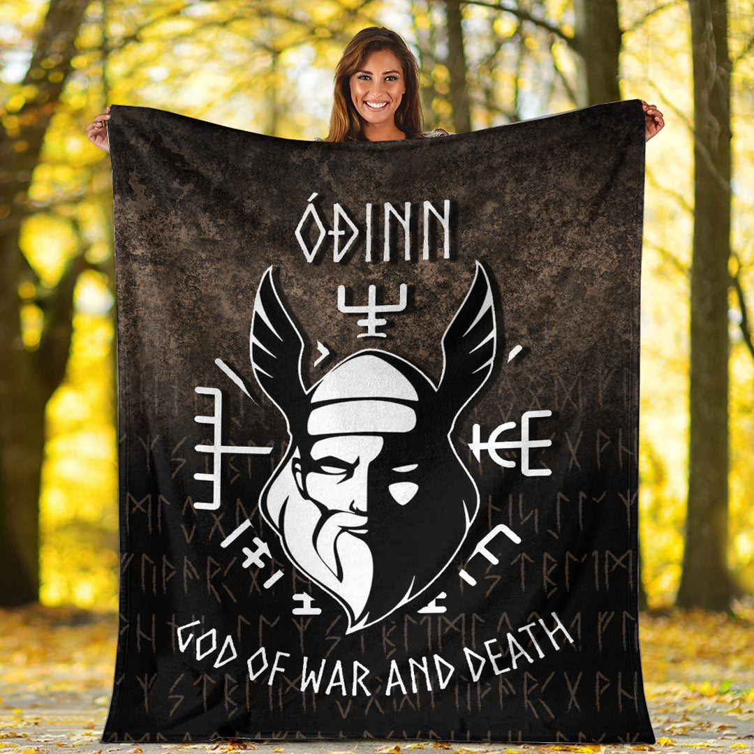 Viking Blanket Odin God Of War And Death Sherpa Fleece Blanket Gifts for Viking Lovers