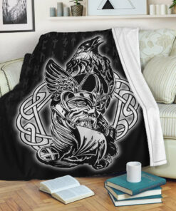 Viking Blanket Odin Raven Viking Set Sherpa Fleece Blanket Gifts for Viking Lovers