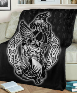 Viking Blanket Odin Raven Viking Set Sherpa Fleece Blanket Gifts for Viking Lovers