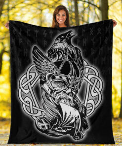 Viking Blanket Odin Raven Viking Set Sherpa Fleece Blanket Gifts for Viking Lovers