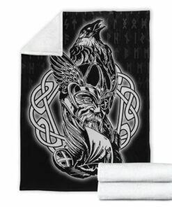 Viking Blanket Odin Raven Viking Set Sherpa Fleece Blanket Gifts for Viking Lovers