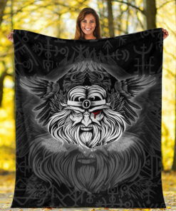 Viking Blanket Odin Sherpa Fleece Blanket Gifts for Viking Lovers