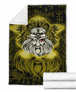 Viking Blanket Odin Sherpa Fleece Blanket Gifts for Viking Lovers Gold Version