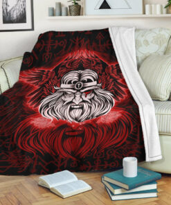 Viking Blanket Odin Sherpa Fleece Blanket Gifts for Viking Lovers Red Version
