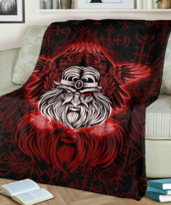 Viking Blanket Odin Sherpa Fleece Blanket Gifts for Viking Lovers Red Version