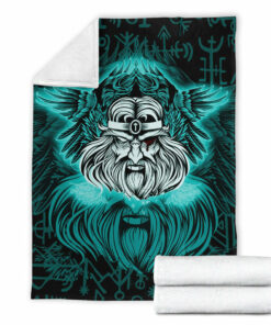 Viking Blanket Odin Sherpa Fleece Blanket Gifts for Viking Lovers Turquoise Version