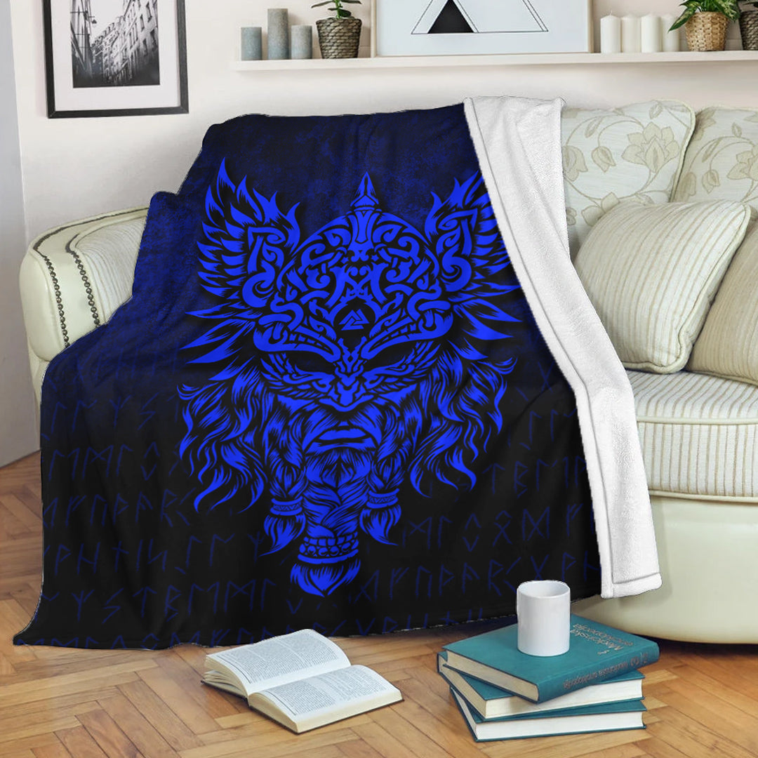 Viking Blanket Odin The Allfather Asgard God And Chief Of Aesir Blue Version Sherpa Fleece Blanket Gifts for Viking Lovers