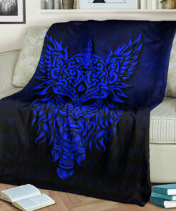 Viking Blanket Odin The Allfather Asgard God And Chief Of Aesir Blue Version Sherpa Fleece Blanket Gifts for Viking Lovers