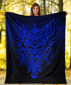 Viking Blanket Odin The Allfather Asgard God And Chief Of Aesir Blue Version Sherpa Fleece Blanket Gifts for Viking Lovers