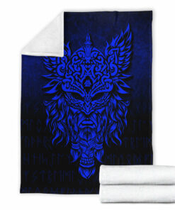 Viking Blanket Odin The Allfather Asgard God And Chief Of Aesir Blue Version Sherpa Fleece Blanket Gifts for Viking Lovers