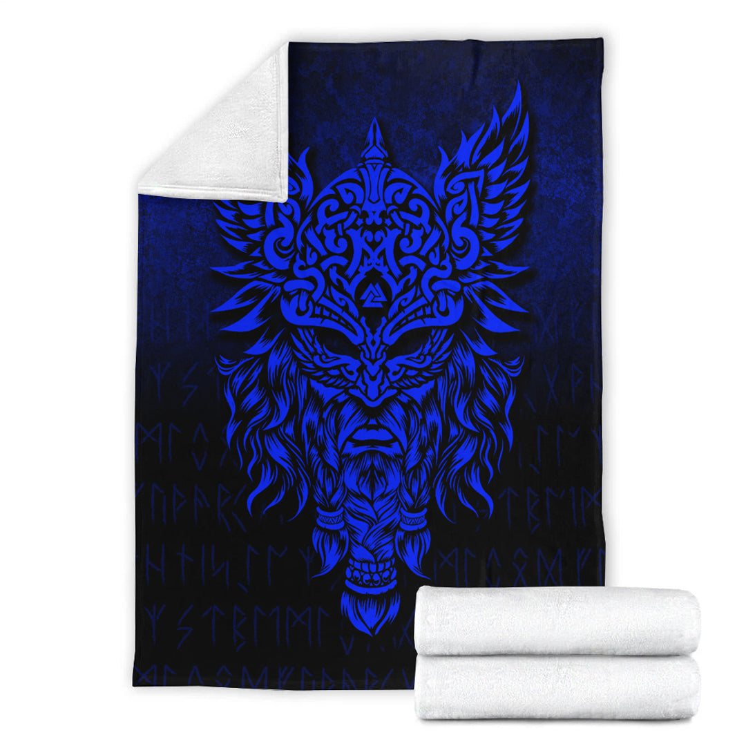 Viking Blanket Odin The Allfather Asgard God And Chief Of Aesir Blue Version Sherpa Fleece Blanket Gifts for Viking Lovers