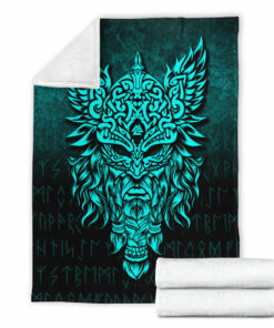 Viking Blanket Odin The Allfather Asgard God And Chief Of Aesir Cyan Version Sherpa Fleece Blanket Gifts for Viking Lovers