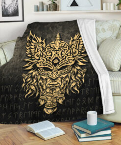 Viking Blanket Odin The Allfather Asgard God And Chief Of Aesir Gold Version Sherpa Fleece Blanket Gifts for Viking Lovers