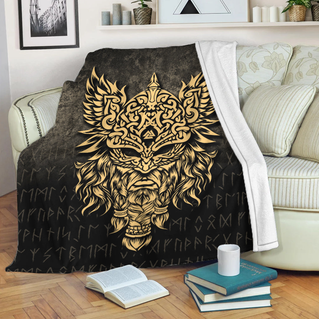 Viking Blanket Odin The Allfather Asgard God And Chief Of Aesir Gold Version Sherpa Fleece Blanket Gifts for Viking Lovers