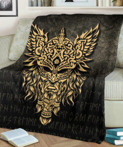 Viking Blanket Odin The Allfather Asgard God And Chief Of Aesir Gold Version Sherpa Fleece Blanket Gifts for Viking Lovers