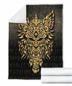 Viking Blanket Odin The Allfather Asgard God And Chief Of Aesir Gold Version Sherpa Fleece Blanket Gifts for Viking Lovers