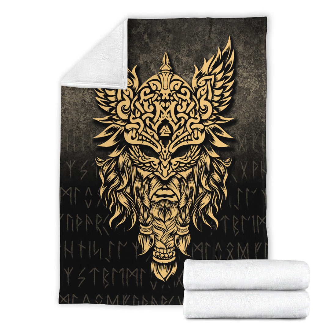Viking Blanket Odin The Allfather Asgard God And Chief Of Aesir Gold Version Sherpa Fleece Blanket Gifts for Viking Lovers