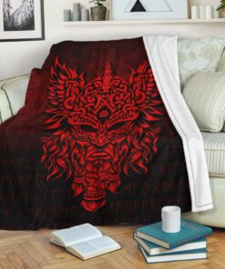 Viking Blanket Odin The Allfather Asgard God And Chief Of Aesir Red Version Sherpa Fleece Blanket Gifts for Viking Lovers