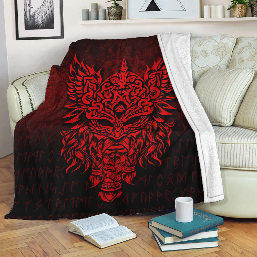 Viking Blanket Odin The Allfather Asgard God And Chief Of Aesir Red Version Sherpa Fleece Blanket Gifts for Viking Lovers