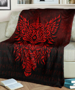 Viking Blanket Odin The Allfather Asgard God And Chief Of Aesir Red Version Sherpa Fleece Blanket Gifts for Viking Lovers