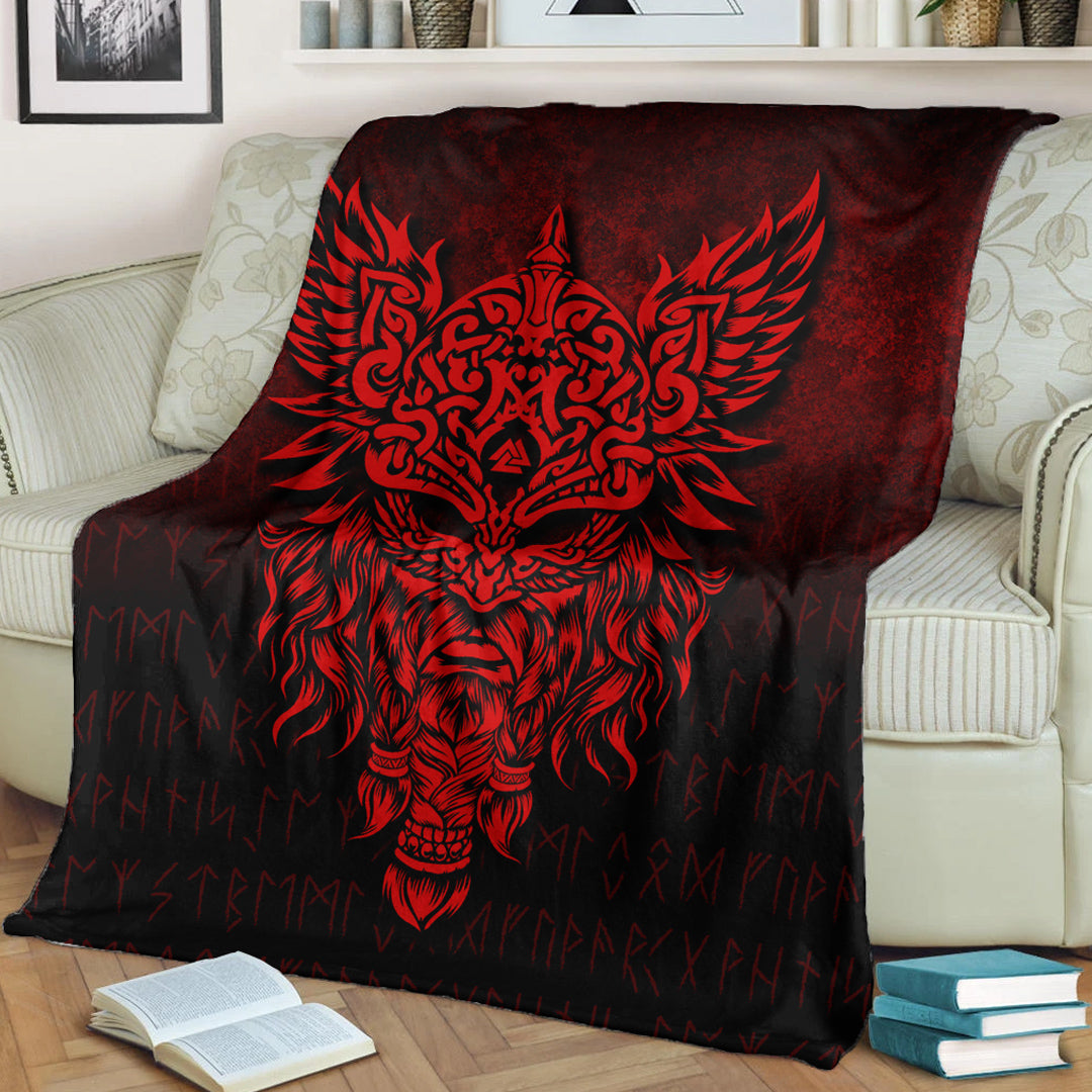 Viking Blanket Odin The Allfather Asgard God And Chief Of Aesir Red Version Sherpa Fleece Blanket Gifts for Viking Lovers