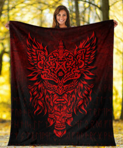 Viking Blanket Odin The Allfather Asgard God And Chief Of Aesir Red Version Sherpa Fleece Blanket Gifts for Viking Lovers