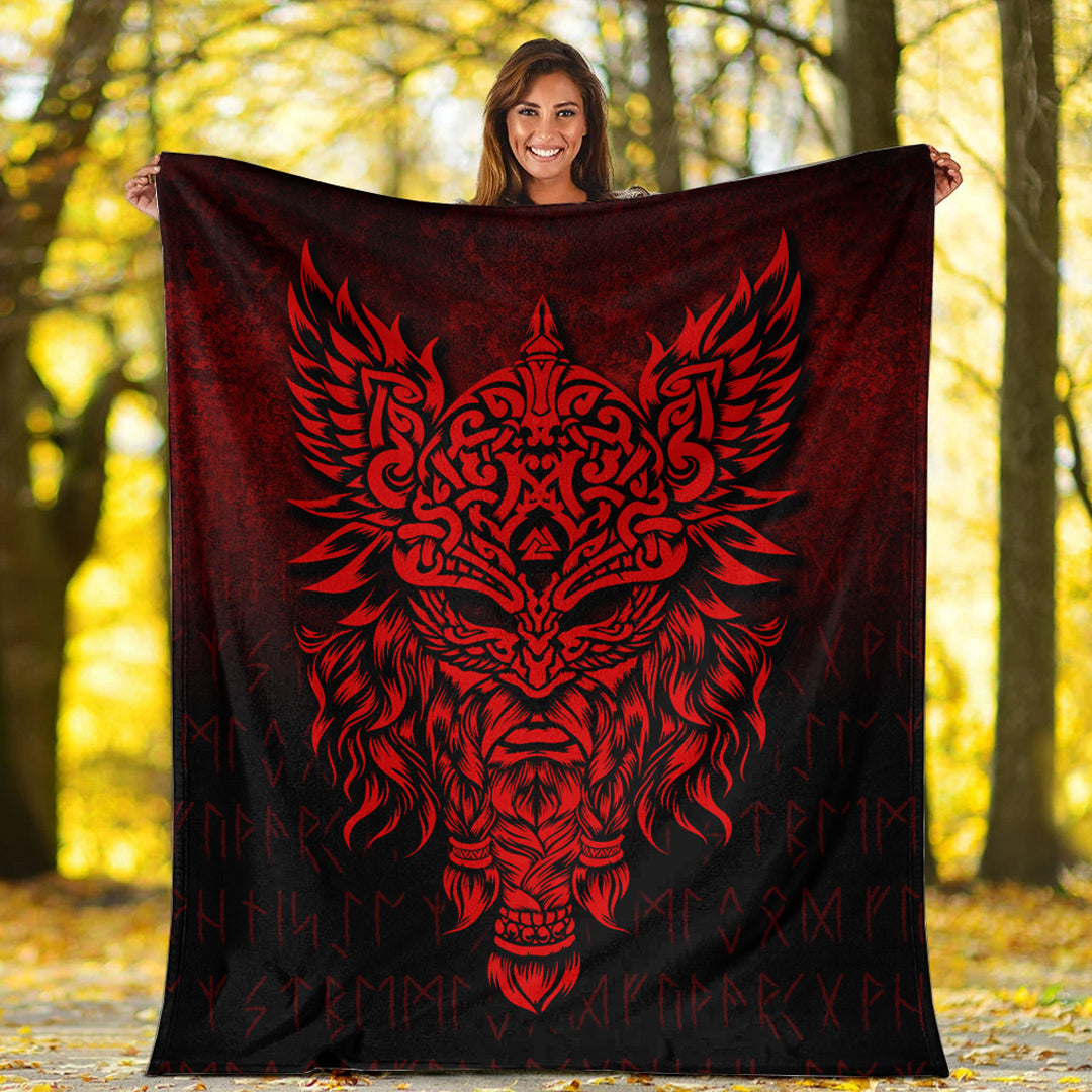 Viking Blanket Odin The Allfather Asgard God And Chief Of Aesir Red Version Sherpa Fleece Blanket Gifts for Viking Lovers