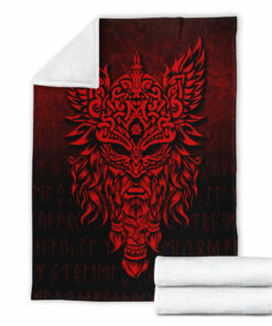 Viking Blanket Odin The Allfather Asgard God And Chief Of Aesir Red Version Sherpa Fleece Blanket Gifts for Viking Lovers