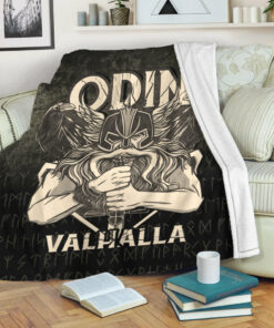 Viking Blanket Odin Valhalla Sherpa Fleece Blanket Gifts for Viking Lovers